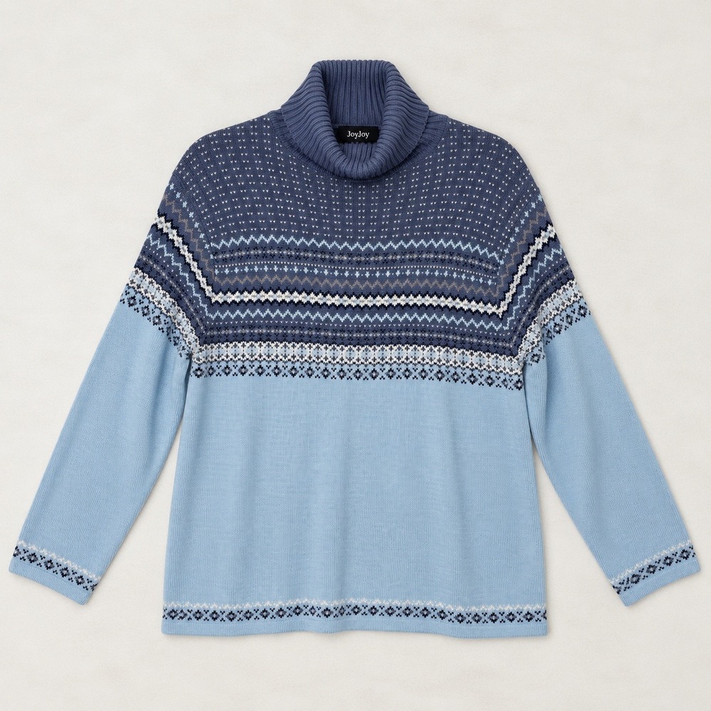 Style & Co Turtleneck Sweater Blue Fair Isle Knit Nordic Sz Petite Large